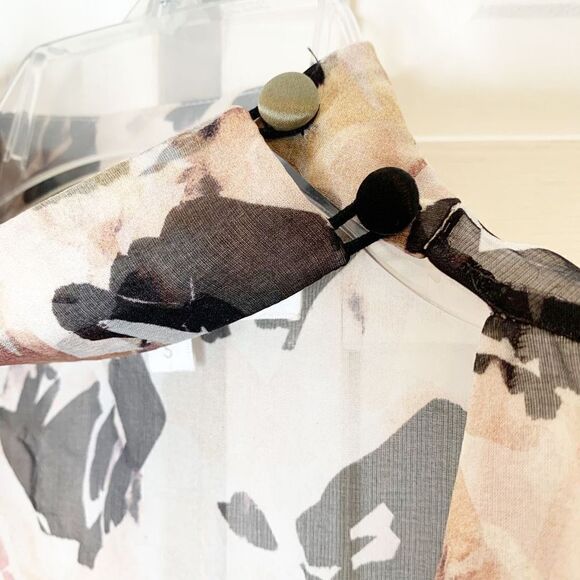 CAROLINE CONSTAS Sonya Smocked Silk Floral Print Sheer Blouse Women’s Size Small - Picture 7 of 12